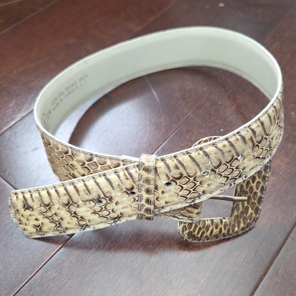 Ritz Accessory Collection Genuine Snakeskin Belt Vintage Cream Brown Size SM